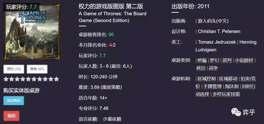 在桌游世界中體驗權力的游戲！